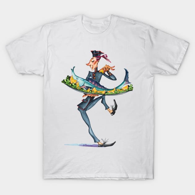 hand drawn cook chef fish T-Shirt by Mako Design 